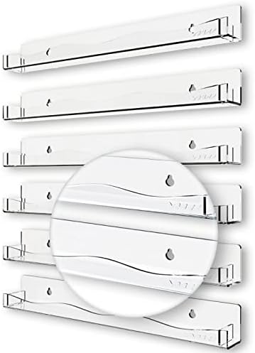 YMVV Clear Acrylic Nail Polish Rack Wall Mounted Shelf,6 Pack Organizer with Unique Wavy Lines,Nail Supplies for Techs,Great Display Salons Retailers