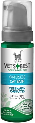 Vet's Best Waterless Cat Bath | No Rinse Waterless Dry Shampoo for Cats | Veterinarian Formulated | 4 Ounces,Green