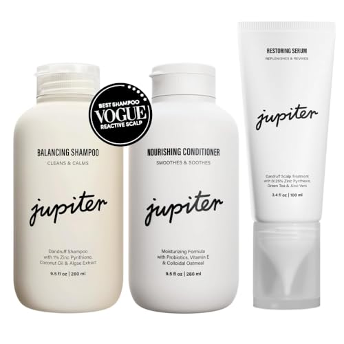 Jupiter Anti-Dandruff Shampoo, Conditioner, & Serum Advanced Set, Physician-Formulated for Dry, Itchy, Oily, Flaky Scalp Care, Color-Safe, Dry Scalp, Sulfate-Free