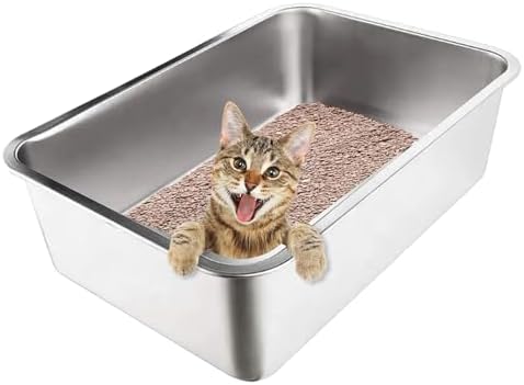 Stainless Steel Cat Litter Box with High Sides - Never Absorbs Odor, Stains or Rusts - Non Stick Smooth Surface for Cats and Rabbits