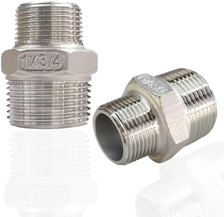 ZOUNI 2pcs Reducing Hex Nipple, 304 Stainless Steel 1" NPT Male x 3/4" NPT Male Pipe Fitting Reducer Nipple Adapter 2000psi Reducer Straight Connector (2pcs, 1"-3/4")