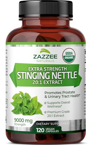 Zazzee USDA Organic Stinging Nettle 20:1 Extract, 9000 mg Strength, 120 Vegan Capsules, 4 Month Supply, Concentrated, Standardized 20X Extract, Certified Organic, 100% Vegetarian, All-Natural, Non-GMO