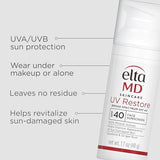 EltaMD UV Restore Face Sunscreen, SPF 40 Physical Sunscreen, Minimizes Hyperpigmentation and Helps Reverse Sun Damage, Zinc Oxide Formula, 2 oz Tube