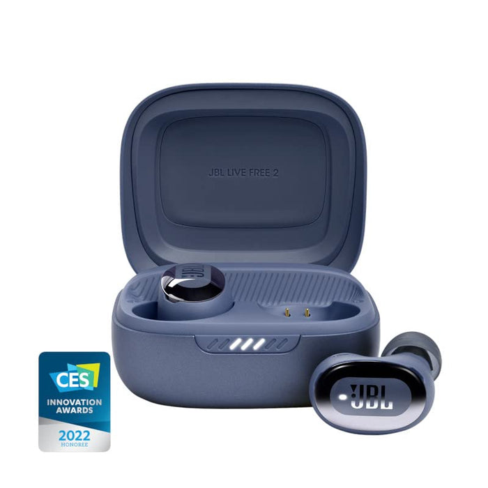 JBL Live Free 2: 35 Hours of Playtime, True Adaptive Noise Cancelling, Smart Ambient, and beamforming mics (Blue) (Renewed)