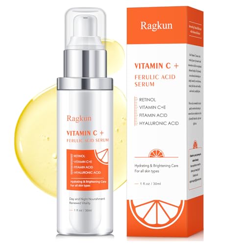 Vitamin C 20% Serum for Face, CE Ferulic Acid, Hyaluronic Acid Serum for face, Retinol, Dark Spot Remover for Face Hydrate & Plump Skin Care Anti Aging Wrinkle Brightening Serum-1 oz.