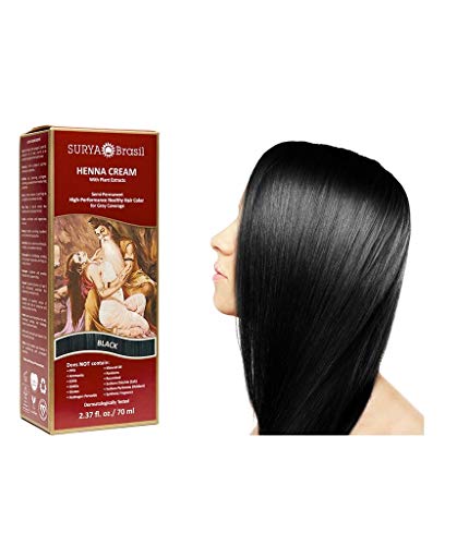 Surya Brasil - Henna Cream for Gray Coverage, Semi Permanent Natural Henna Deep Conditioning Hair Color Treatment, Black, 2.37 oz / 70 ml