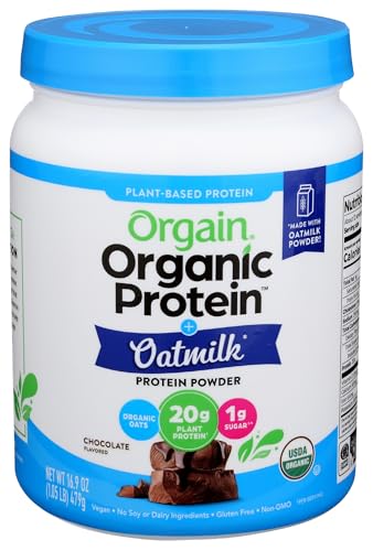 Orgain Organic Vegan Protein Powder + Oat Milk, Chocolate - 20g Plant Based Protein, Gluten Free, No Dairy, Soy or Lactose Ingredients, Low Sugar, Non-GMO, Kosher, For Shakes & Smoothies - 1.05lb