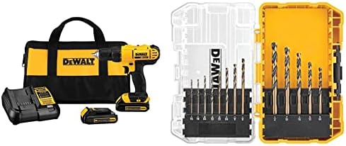 DEWALT 20V Max Cordless Drill/Driver Kit, Compact (DCD771C2) and 13-Piece Black Oxide Drill Bit Set with Pilot Point