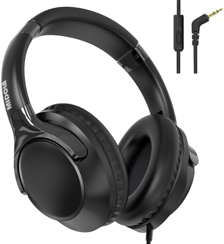 MIDOLA Wired Headphones Hi-Fi Sound with Microphone Hi-Fi Sound Adjustable Over-Ear/On-Ear, 1.5M Cord & Foldable Design, Lightweight Headset fit Kids/Teens/Adults for PC/Tablet/Laptop Black
