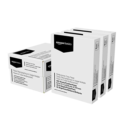 Amazon Basics Multipurpose Copy Printer Paper, 8.5 x 11 inches, 20 lb, 3 Reams, 1500 Sheets, 92 Bright, White