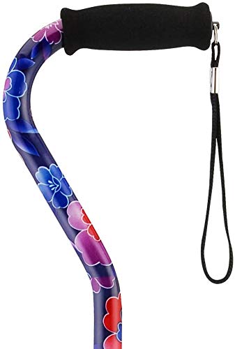 Designer Walking Cane with Offset Handle, Lightweight Adjustable Walking Stick with Carrying Strap, “Maui Flowers Design