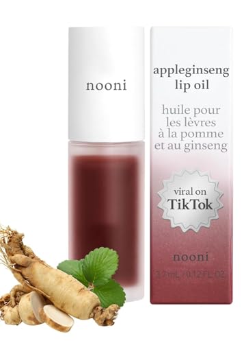 NOONI Korean Vegan Lip Oil - Appleginseng | Lip Stain, Gift, Long-Lasting, Moisturizing, Plumping, Revitalizing for Dry Lips, Waterproof, No Peel Off, Korean Lip Tint 0.12 Fl Oz