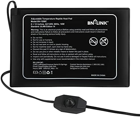 BN-LINK Reptile Heating Pad 8" X 12" with Adjust Knob, Adjustable Temperature Electric Indoor Under Tank Terrarium Heating Mat Waterproof for Turtles, Lizards, Frogs, and Other Reptiles