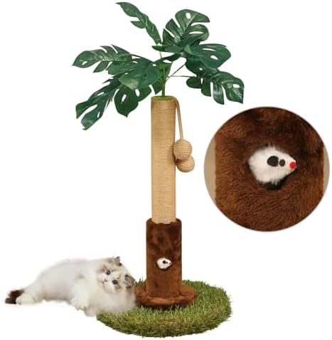 Cat Scratching Posts Cat Trees 26.4" Tall with Sisal Rope Cat Toy and Hanging Ball for Indoor,Wooden Palm Tree Cat Scratch Pole for Kitty