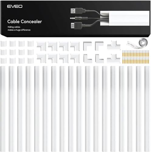 EVEO Cord Hider - 300” Cord Cover Wall Cable Hider, Cable Concealer, Wire Hiders for TV on Wall. Cable Management, Cord Hider Cable Raceway Wire Covers for Cords -18X (L17 W0.95 H0.5) - Medium - White