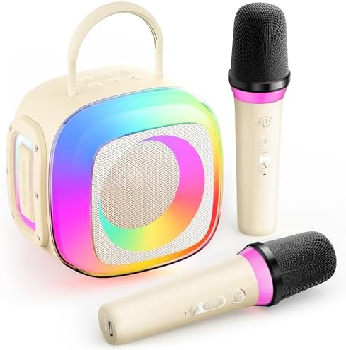 Mini Karaoke Machine for Kids Girls, Portable Karaoke Speaker with 2 Wireless Mics, Family Home Party, Christmas Birthday Gifts Toys Ideas for Girls Boys Age 4, 5, 6, 7, 8, 9, 10, 12+ Years Old