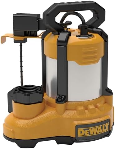 DEWALT® 1/3 HP Stainless Steel and Cast Iron, Efficient, Fully Submersible Sump Pump with Piggy-Back Vertical Float Switch, 10-Foot Cord, 75 GPM / 4500 GPH