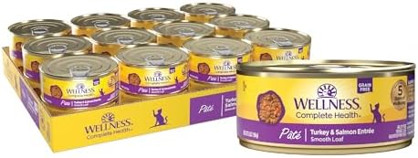 Wellness Complete Health Grain-Free Wet Canned Cat Food, Natural Ingredients, Made with Real Meat, All Breeds, Smooth Pate, Turkey & Salmon, 5.5 Ounce (Pack of 24)