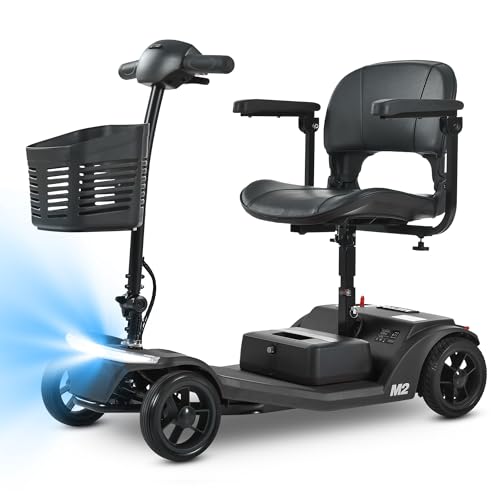 Metro Mobility 4 Wheel Powered Mobility Scooters, 330 lbs Capacity Mobility Scooters for Adults, Folding Mobility Scooter Lightweight, Electric Scooters for Seniors 10 Miles Range LED Light Black
