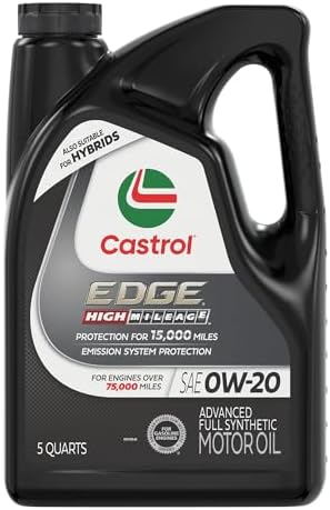Castrol EDGE High Mileage 0W-20 Advanced Full Synthetic Motor Oil, 5 Quarts