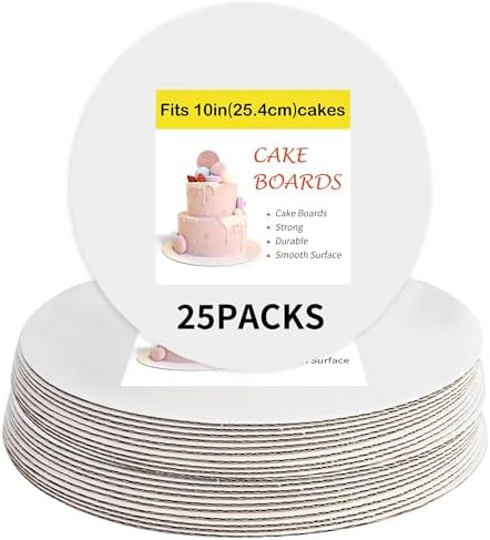 Yeplan 25 Packs White Cake Boards,Cake Boards 10 inch Round,Food-graded Corrugated Cardboard Cake Rounds,Waterproof and Oil-proof Cake Plate for Cake DIY,Dessert and Crafts Display