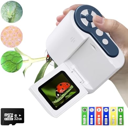 Digital Microscope, 2'' LCD Screen Microscope for Kids and Adults，1200X with 6 Adjustable LED Lights, 32GB SD Card,Photo and Video