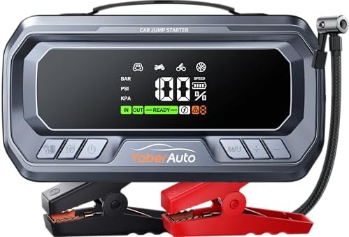 YaberAuto 10-in-1 Portable Car Jump Starter with Air Compressor 160PSI 6000A 65W Charger, Car Battery Jump Starter Pack (All Gas/12L Diesel) Jump Box Car Battery Jumper Starter Portable Jumper Cables