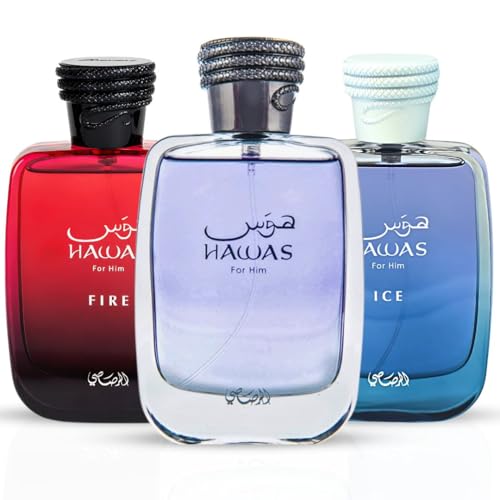 RASASI Hawas, Hawas Ice & Hawas Fire Eau De Parfum Sprays 100ML (3.4 OZ) An Exquisite Trio Of Invigorating, Refined & Masterfully Crafted Fragrances. (THE ULTIMATE COLLECTION)