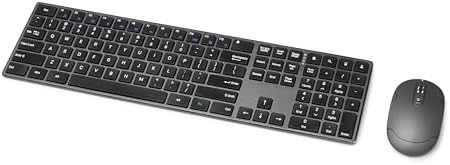 Amazon Basics Wireless Keyboard and Mouse Combo - Rechargeable, Ultra Slim Design, Quiet, Full Size, Number Pad, QWERTY, Black
