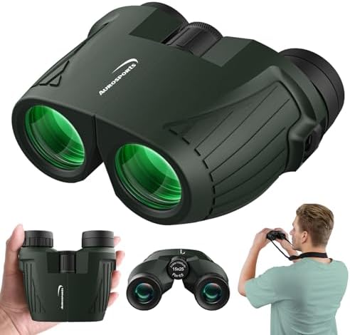 Aurosports 15x25 Compact Binoculars for Adult Kids - High Power Binoculars for Bird Watching - Easy Focus Small Binocular with Low Light Vision for Travel, Camping, Concert, Hiking -Green