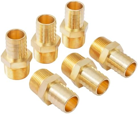 SUNGATOR 1-Inch Hose Barb Fittings, Brass Air Hose Fittings, 1'' Male NPT Pipe Thread × 1-Inch Barb End Adapter, Brass Air Line Repair Kit for Compressor, 6 Pack