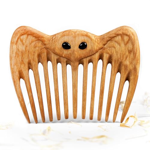 Handmade Wooden Hair Comb for Women Eco-Friendly Natural Wood Detangling Comb Gentle on Hair and Scalp Perfect for Thick Curly or Fine Hair Sustainable Beauty Hair Care Tool (Pear Owl)