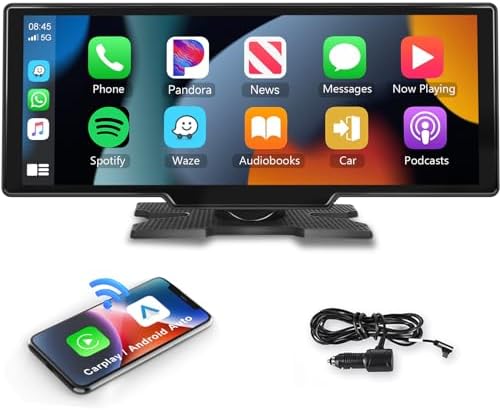 Podofo 10.26" Touchscreen Wireless Carplay Portable Car Stereo Android Auto, Car Play Navigation, Voice Control, Bluetooth/AUX/FM, Car Radio Receiver