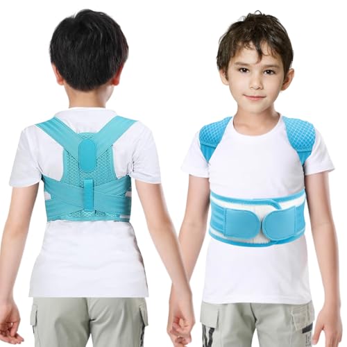 Posture Corrector for Kids,Adjustable Children Posture Corrector for Boys/Girls,Breathable Back Support Belt with Spine Lumbar Shoulder Braces for Hunchback，Spine Corrector (Blue, Large)