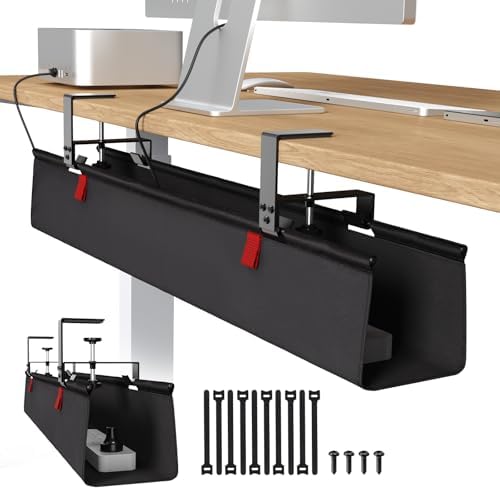 Univivi No Drill Under Desk Cable Management Tray, 36" Cord Organizer for Desk, Clamp/Screw Mount Desk Cable Management, Premium Fabric Cable Management Tray for Office, Home