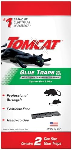 Tomcat Rat Trap with Immediate Grip Glue for Rats, Mice, Snakes, Cockroaches, Spiders, and Scorpions, Ready-To-Use, 2 Traps