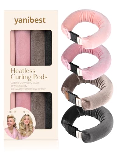 YANIBEST Heatless Hair Curler, No Heat Curling Rod Overnight, Heatless Hair Rollers to Sleep in, 4PCS Rods for Most Hair Types