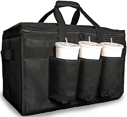 FRESHIE Insulated Food Delivery Bag with Cup Holders/Drink Carriers Premium, For Doordash, Uber Eats, Grubhub, Pizza Bag, Catering, Beverage, Commercial Quality (XL Pro, 2 Pack)