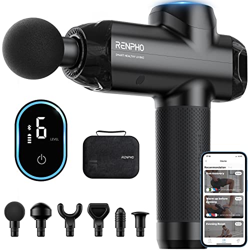 RENPHO Power Bluetooth Massage Gun Deep Tissue, FSA HSA Eligible Percussion Muscle Massage Gun for Athletes, Powerful Portable Electric Handheld Massager Gun, LED Touch Display, Carry Case