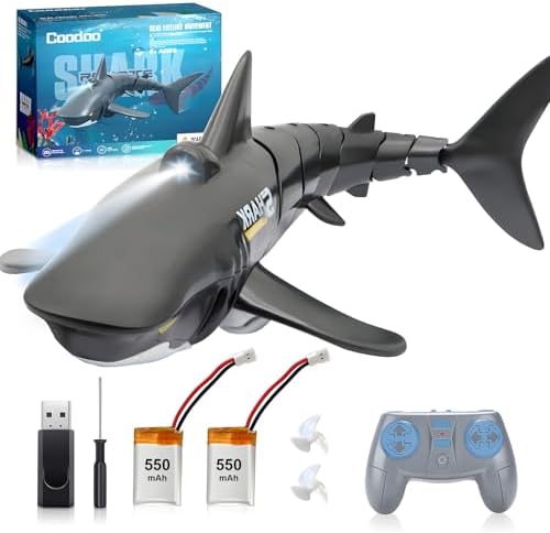 2.4G Remote Control Shark Toy 1:18 Scale High Simulation Shark Shark for Swimming Pool Bathroom Great Gift RC Boat Toys for 6+ Year Old Boys and Girls (with 2 Batteries)