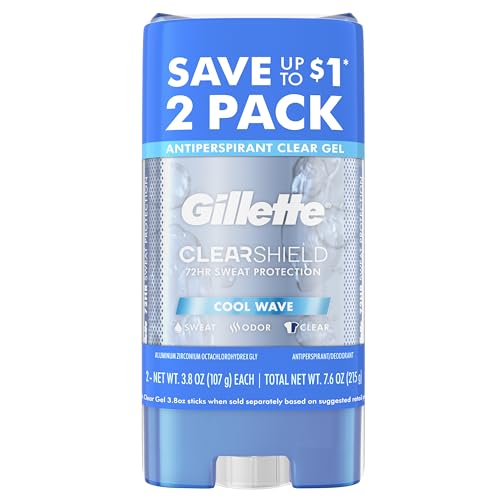 Gillette Antiperspirant and Deodorant for Men, Clear Gel, Cool Wave Scent, 3.8 oz (Pack of 2)