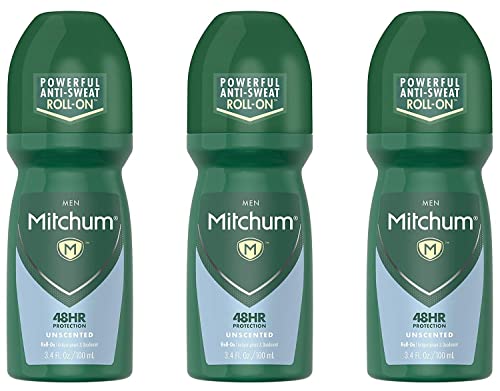 Mitchum Invisible Anti-Perspirant & Deodorant Roll-On, Unscented 3.4 oz (Pack of 3)