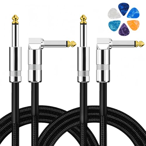2-Pack Guitar Cable, 10ft Electric Guitar AMP Cord for Bass Guitar & Electric Guitar/Keyboard/Mandolin TS 1/4 Inch Cable, Pro Audio Instrument Cable (Right Angle to Straight, Black)