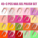 Vishine Gel Nail Polish Set - 45 Color Gel Nail Polish with Base Top Coat Lasting Nail Gel Polish Soak Off UV LED Gel Polish Manicure Kit 48Pcs 8ml