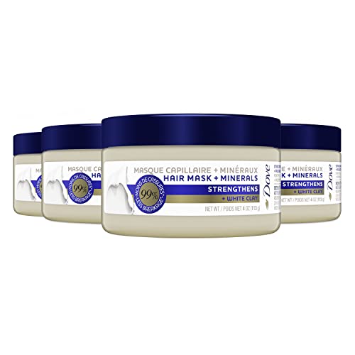 Dove Hair Mask - Strengthening Hair Mask for Damaged Hair and Hair Breakage, Minerals + White Clay, 4 oz, 4 Count