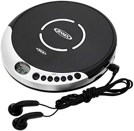 Jensen CD Portable Personal CD Player with 60 Seconds Anti-Skip Protection, FM Radio & Bass Boost + Stereo Earbuds - Black