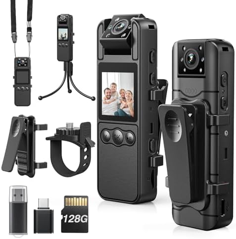 Z11 4K Body Camera with Audio and Video Recording, 128GB Small Body Cam with 180° Rotating Lens, 6HR Battery & Night Vision, Wearable Camera for Pet, Home, Office, Security Police Law Enforcement