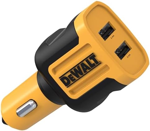 DEWALT 2-Port USB Car Charger — 24W Fast Charge Dual Port USB-A for iPhone 14 13 12 11 Pro Max X XR XS 8 Plus 6s iPad — Compatible with Samsung Galaxy S22 S21 S10 Plus S7 GPS