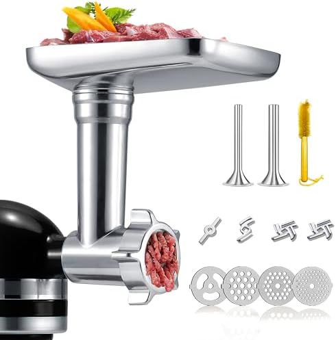 Metal Grinder Attachment for KitchenAid Stand Mixers, Meat Grinder Attachment, Sausage Stuffer, Food Grinder Attachment, Mixer Attachments for KitchenAid, Silver(Mixer Not Included)