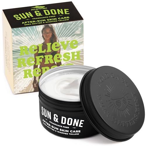 Sun & Done Whipped Beef Tallow for Skin - After Sun Care 7 Simple Ingredients Including Shea Butter & Fragrance Free | Sun Burn Healing Cream, After Tanning Lotion, After Sun Lotion, Gel, Moisturizer